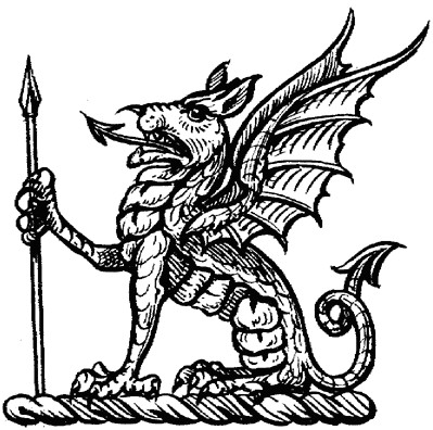Sitting dragon holding spear