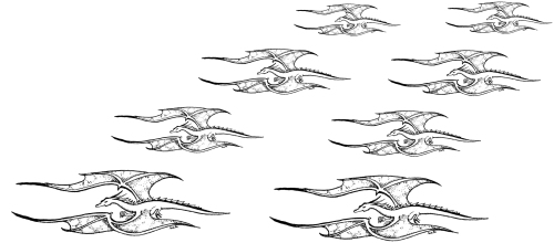 Dragons flying in formation