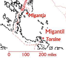 Map showing the journey from Migantia to Torsine