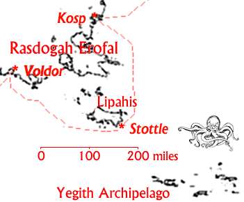 Map showing the journey from Stottle to Kosp