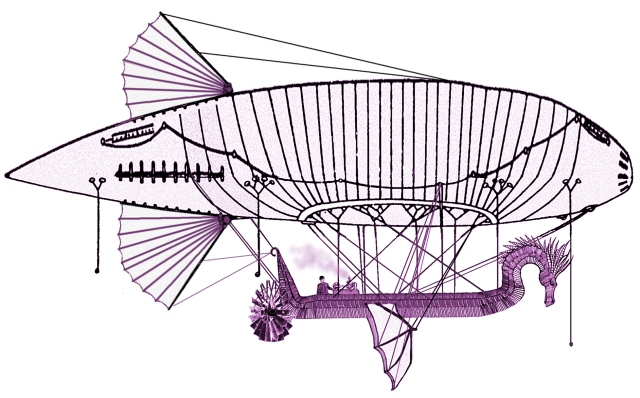 Airship with dragon-shaped basket and Yarge pilot
