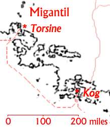 Map showing the journey from Torsine to Kog
