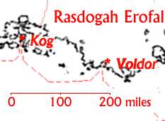 Map showing the journey from Kog to Voldor