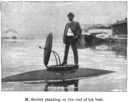 M. Goubet standing on the roof of his boat